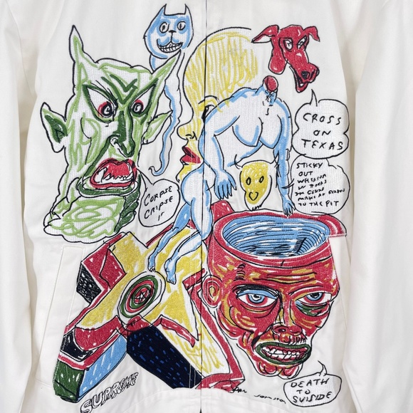 Supreme x Daniel Johnston Men's Embroidered Art Work White Jacket - Picture 3 of 11